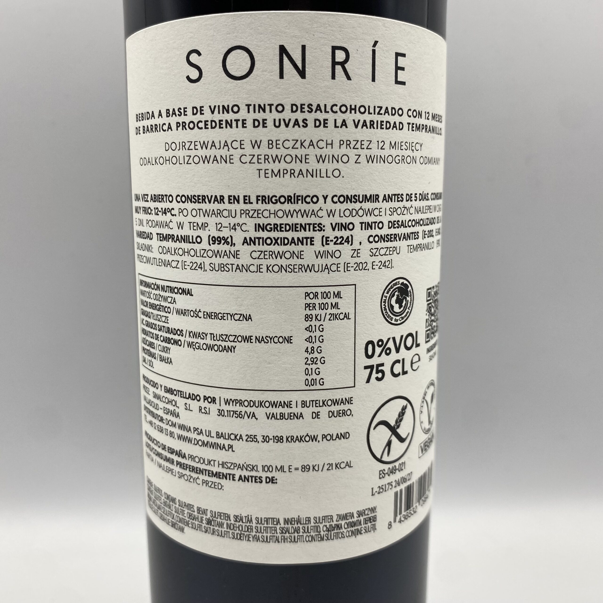 SONRIE TINTO 12 MONTHS SPAIN - DRY - RED 0% 0,75L