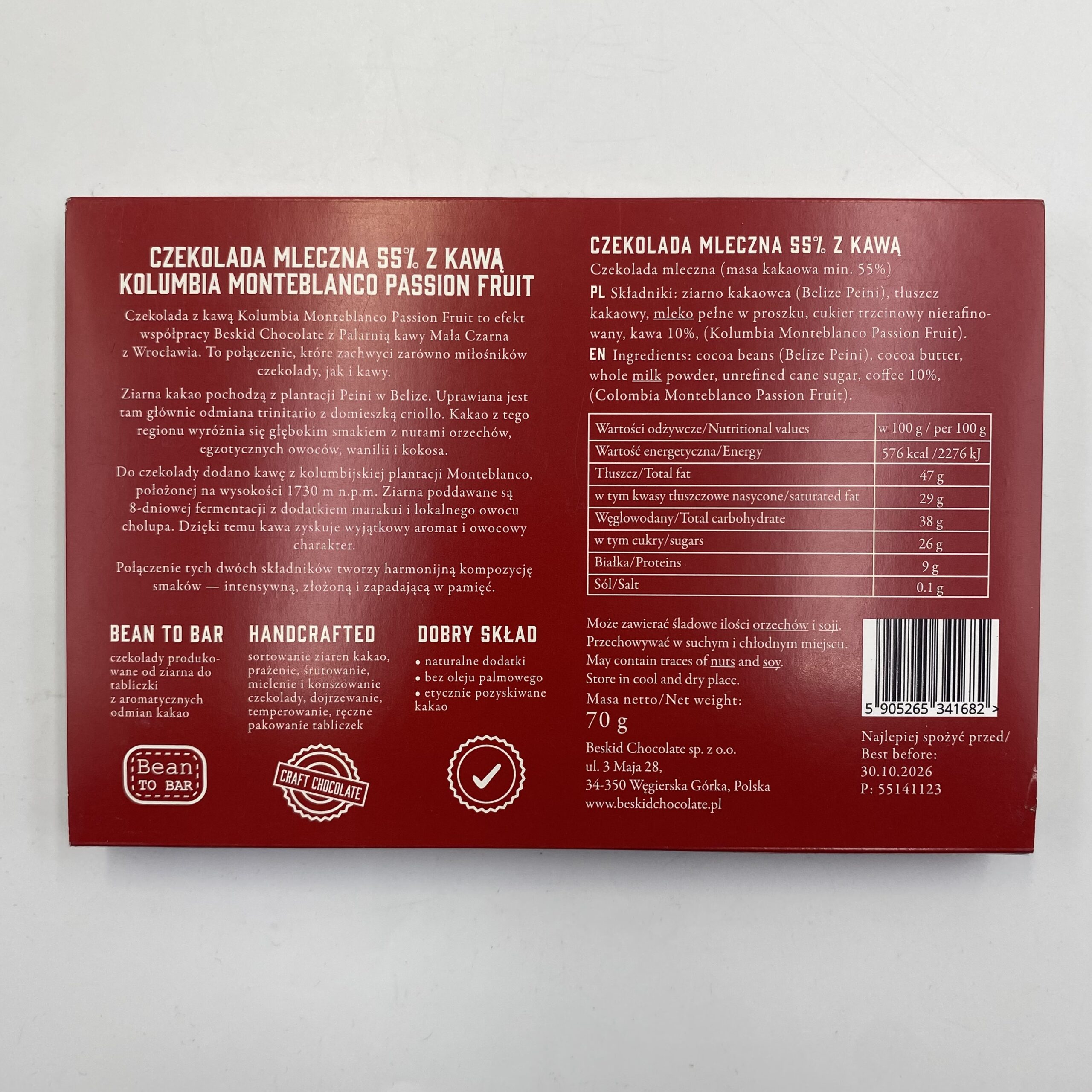 BESKID CHOCOLATE BELIZE PEINI Z KAWĄ 55% MLECZNA 70G