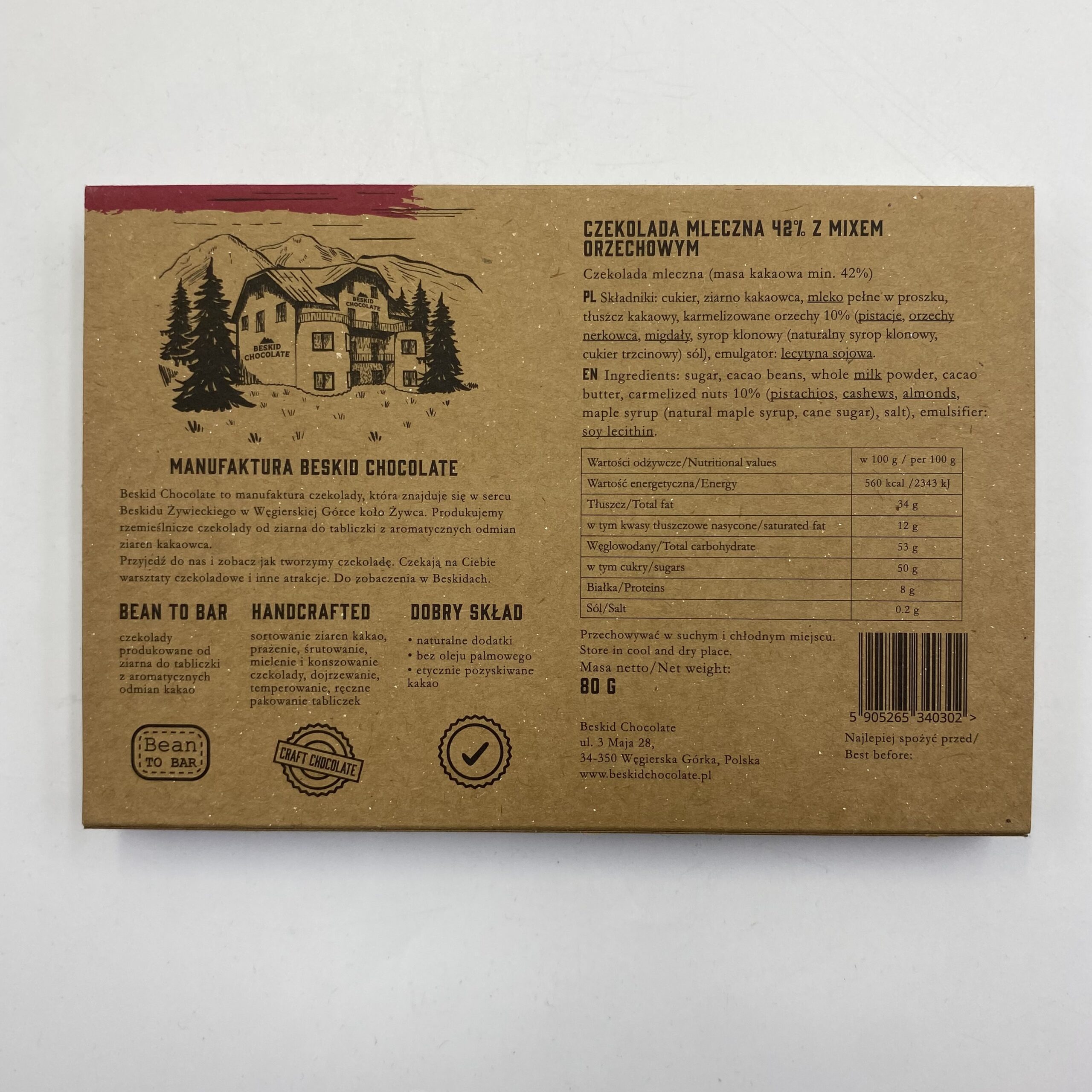 BESKID CHOCOLATE CZEKOLADA MLECZNA MIX ORZECHOWY 70 G